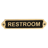 Brass restroom plaque with sleek black finish for doors